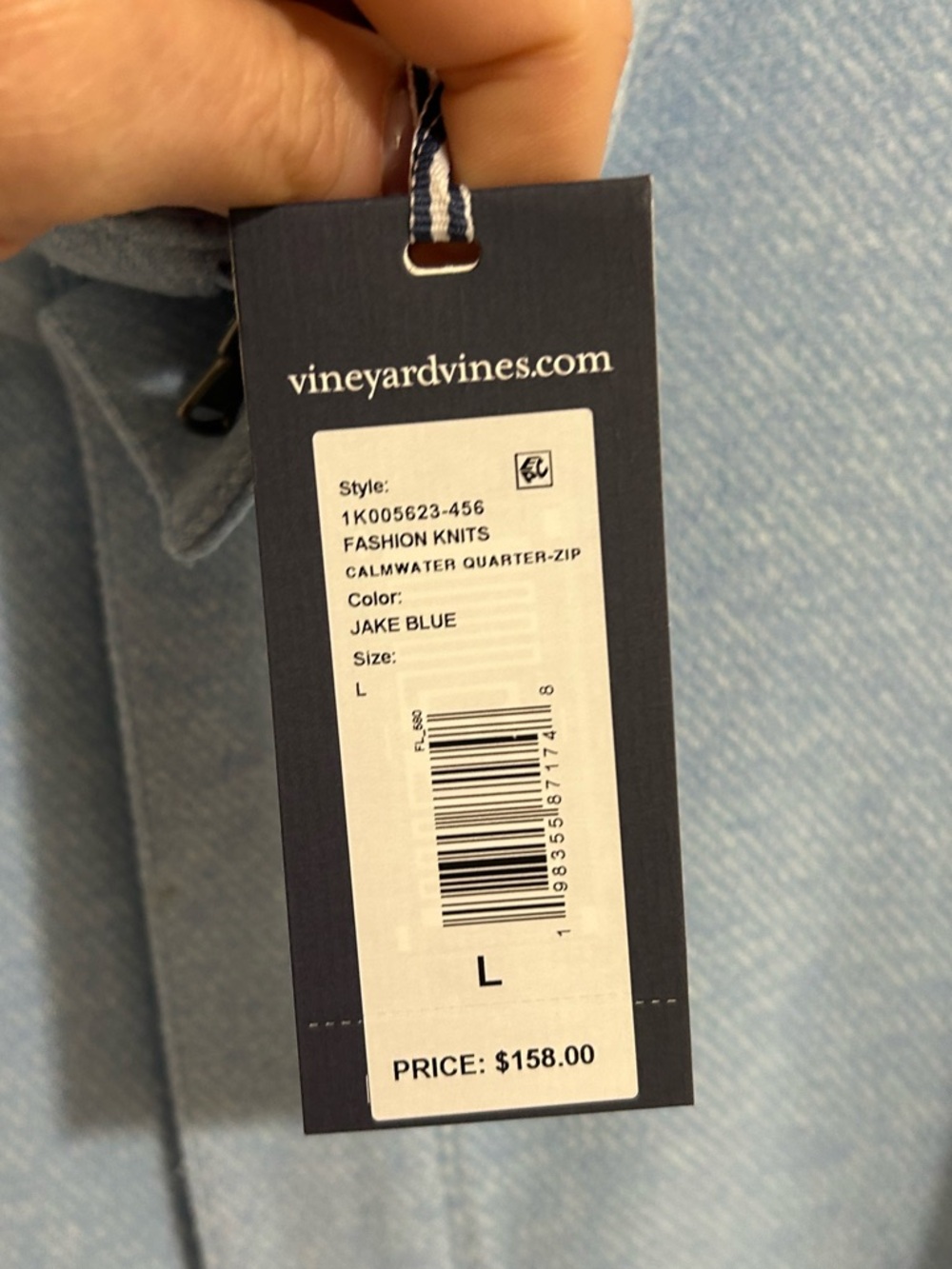 NWT Men’s Vineyard Vines Jake Blue Calm Water Quarter Zip Pullover, Large - Picture 4 of 7